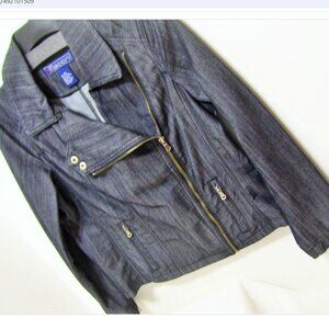 Baccini Moto Jacket Black Rinse, Denim Jean Biker jacket, Size S…